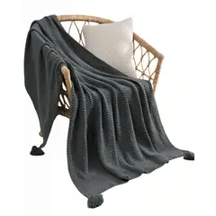 GENERICO - MANTA DE SOFÁ CON FLECOS DE SOGA 130CMX180CM COLOR GRIS