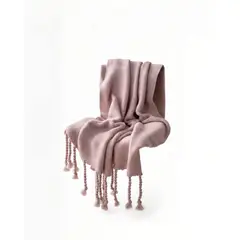 GENERICO - MANTA DECORATIVA CON FLECOS DE SOGA TRENZADOS CHENILLE COLOR ROSA