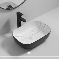 GENERICO - Lavamanos Semi Ovalado Rectangular Negro Interior Blanco