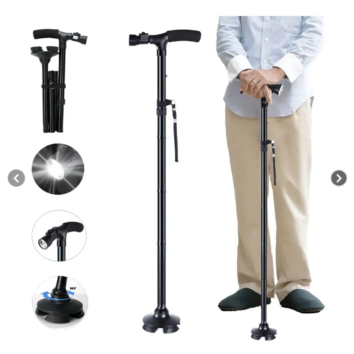 GENERICO - Bastón Plegable Y Extensible Ajustable Luz Led