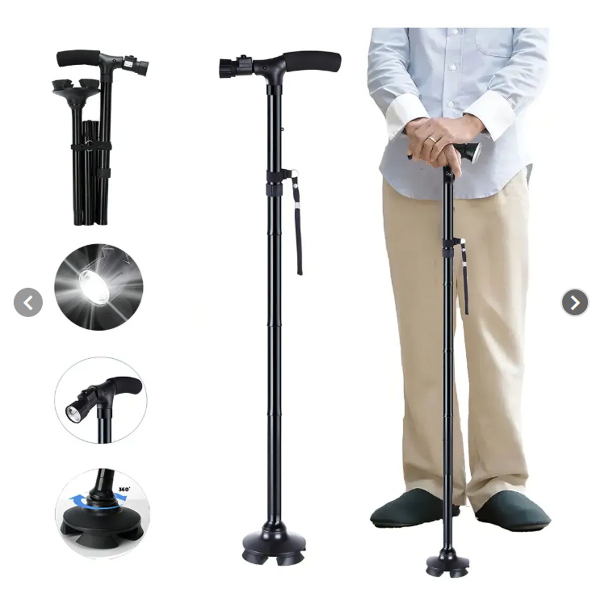 GENERICO - Bastón Plegable Y Extensible Ajustable Luz Led