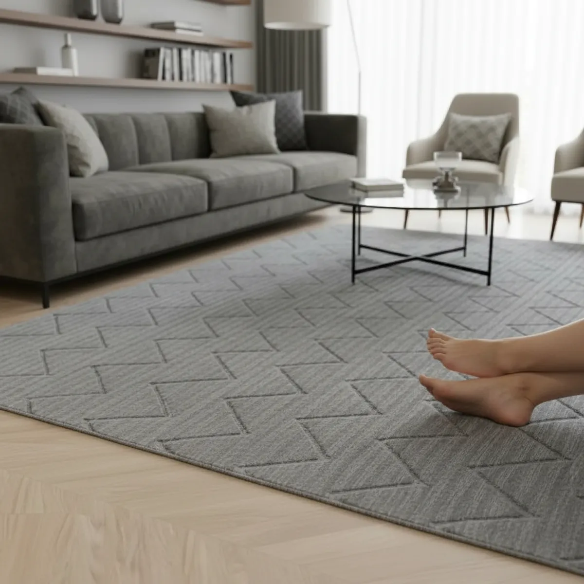 GENERICO - ALFOMBRA JACQUARD ZIGZAG 200X240 HILO ALGODON DECORATIVA ANTDESLIZANTE WM