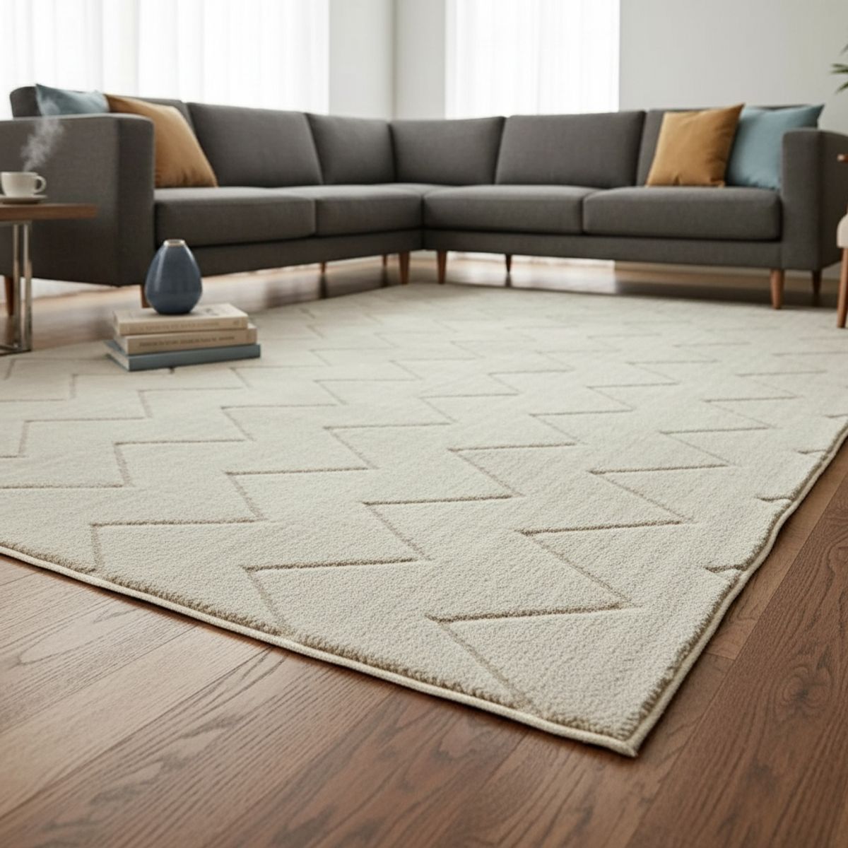 GENERICO - ALFOMBRA JACQUARD 200X240  ZIGZAG BEIGE HILO ALGODON DECORATIVA ANTDESLIZANTE WM