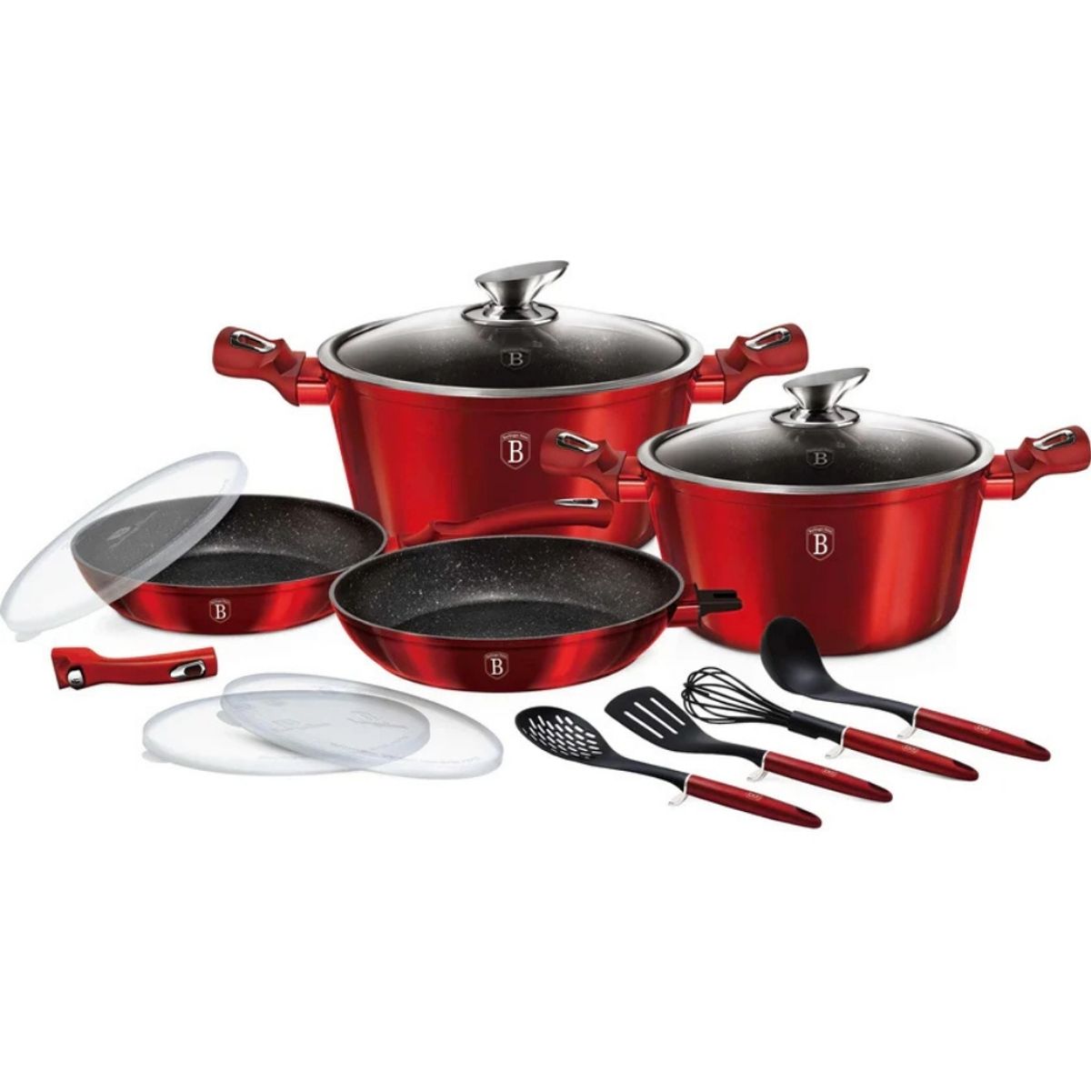 BERLINGER HAUS - BATERIA DE COCINA 13 PZS METALLIC BURGUBDY EDITION ANTIADHERENTE.