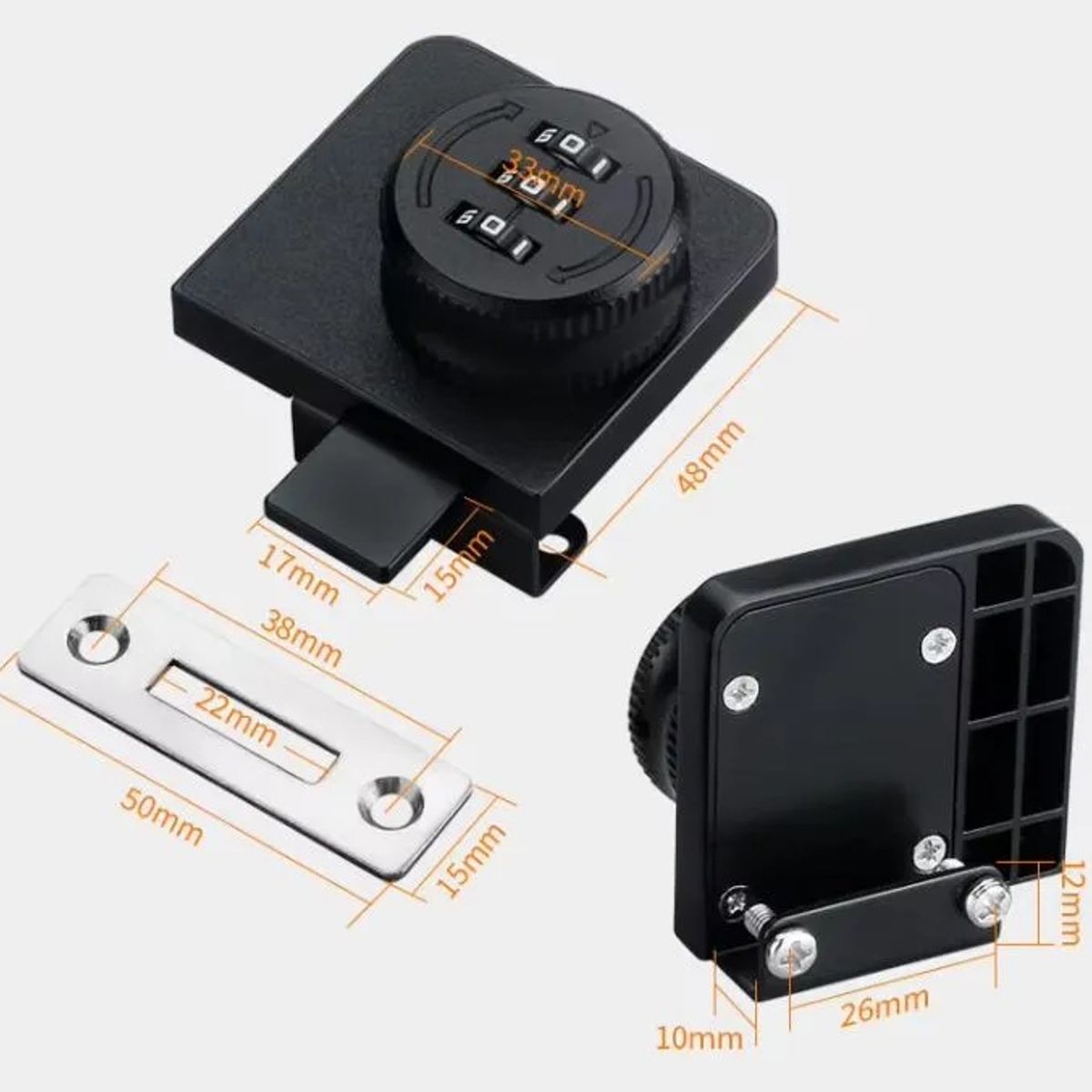 GENERICO - Cerradura Puerta Vidrio Mueble Doble 3a8mm Con Clave Negra Negro