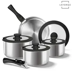 LEFORGE - Bateria De Cocina 10 Piezas Smart Mango Acero Inoxidable 304 Plateado