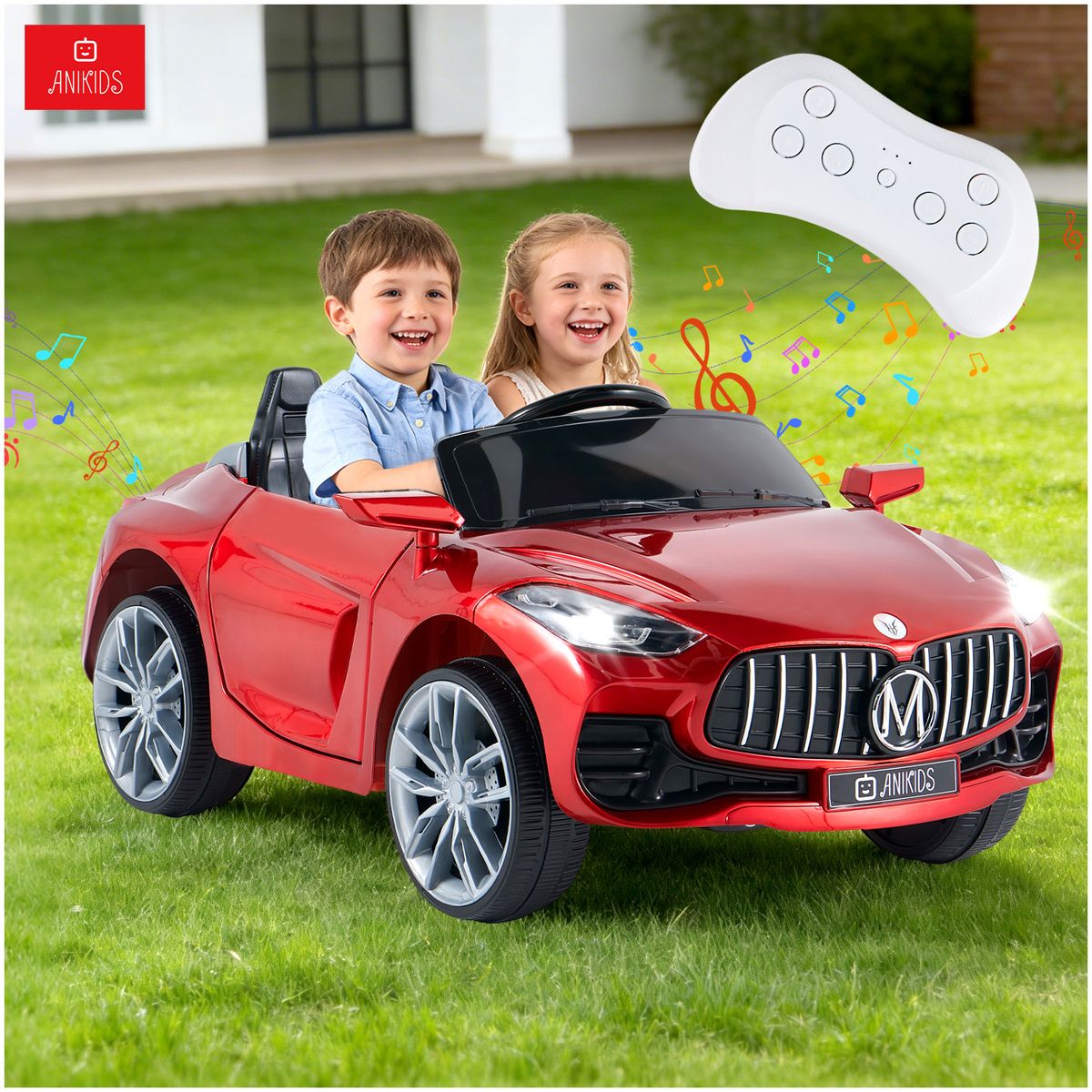 ANIKIDS - Auto Electrico Deportivo Para Niños 12v 7ah Control Remoto Rojo