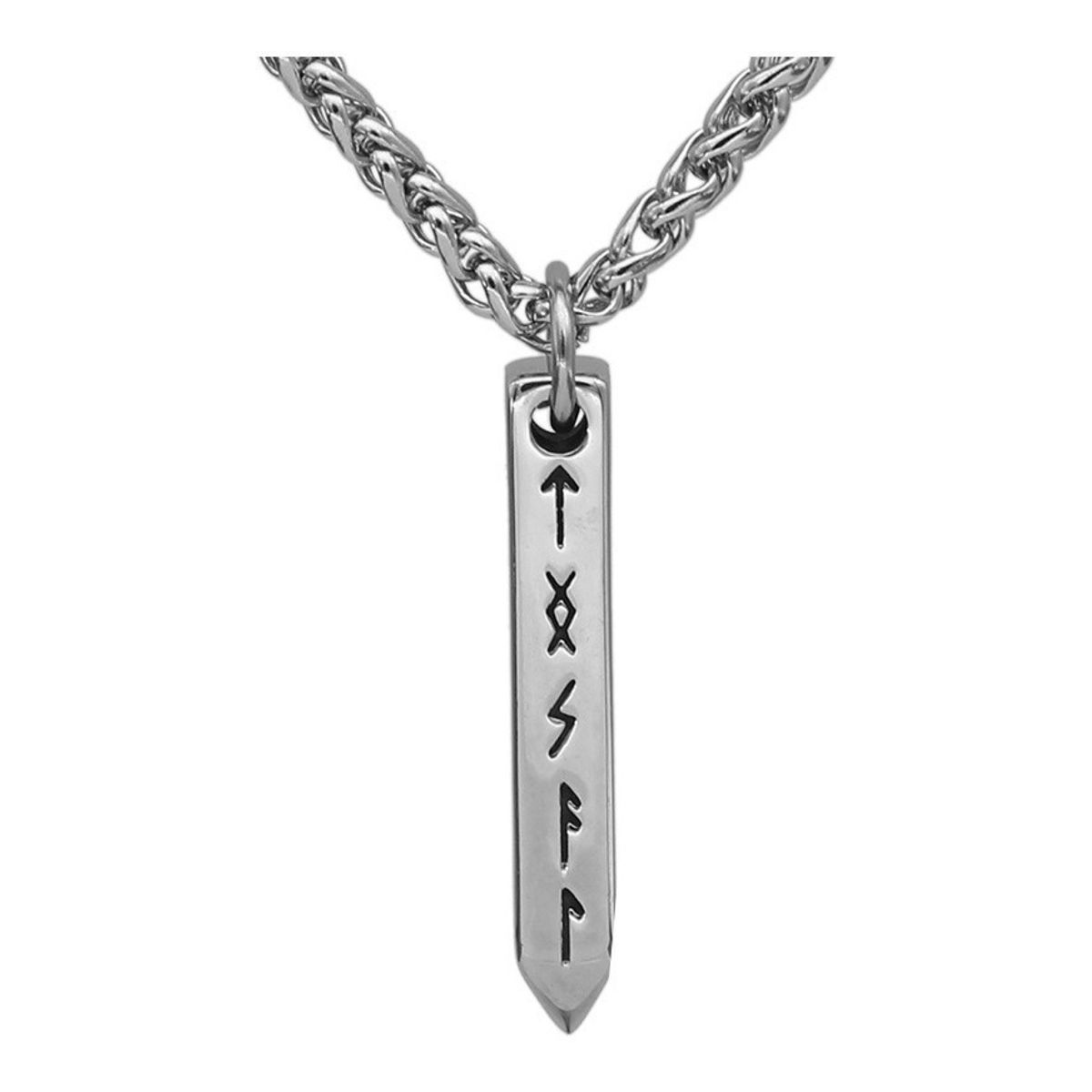 GENERICO - Collar Vikingo Odin Titanio Runas Nordica Silver
