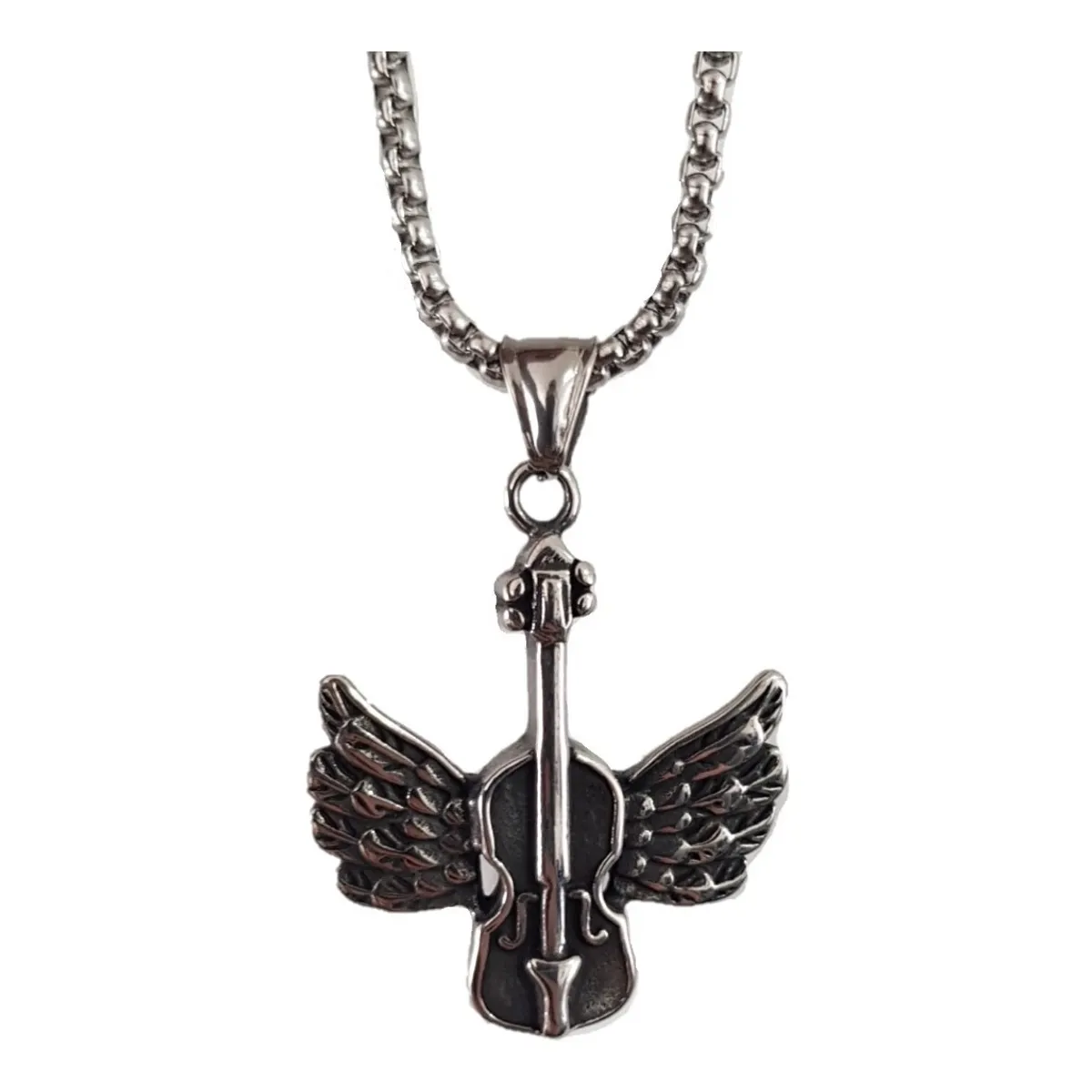 GENERICO - Collar Guitarra Violin Angel Acero Inoxidable Titanio