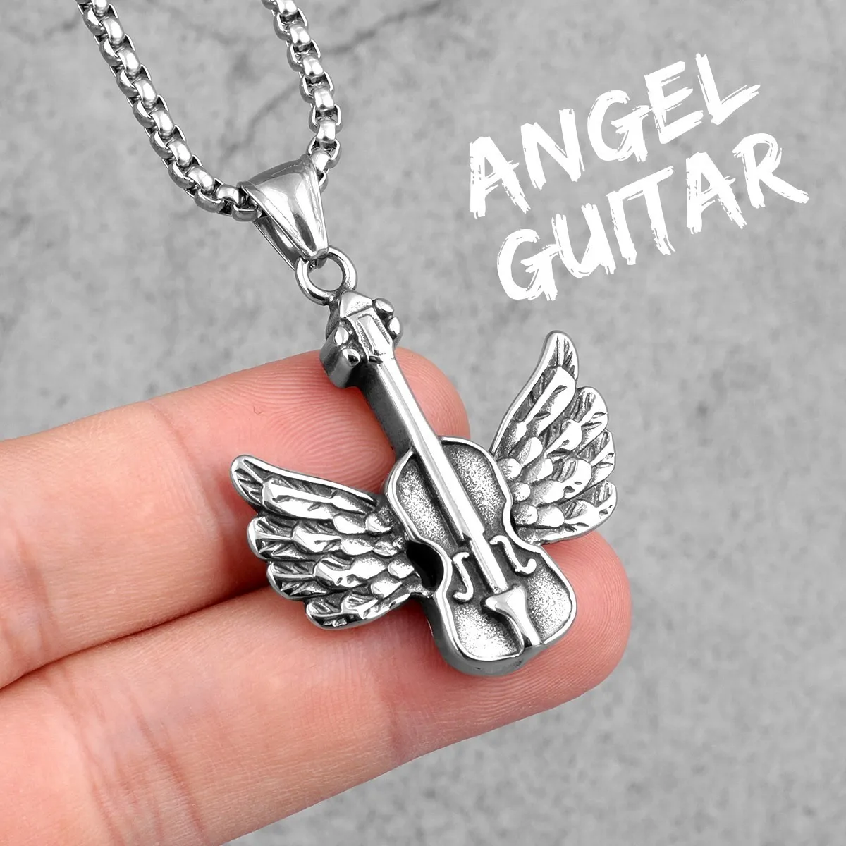 GENERICO - Collar Guitarra Violin Angel Acero Inoxidable Titanio