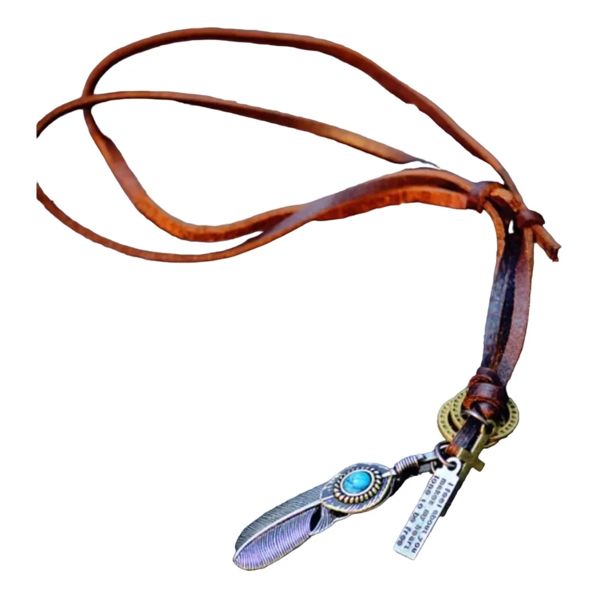 GENERICO - Collar De Cuero Pluma Turquesa Hombre Mujer Style