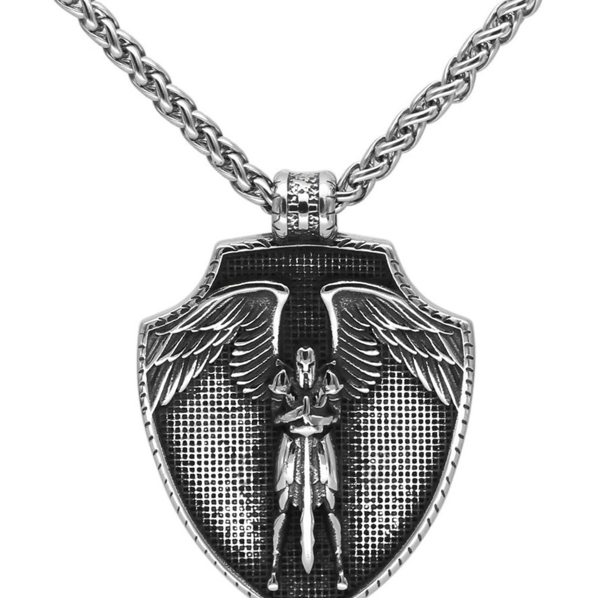 GENERICO - Collar Escudo Arcangel San Miguel Silver Hombre Mujer
