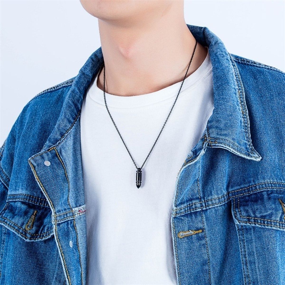 GENERICO - Collar Bala Acero Y Titanio Black Hombre Moda Masculina