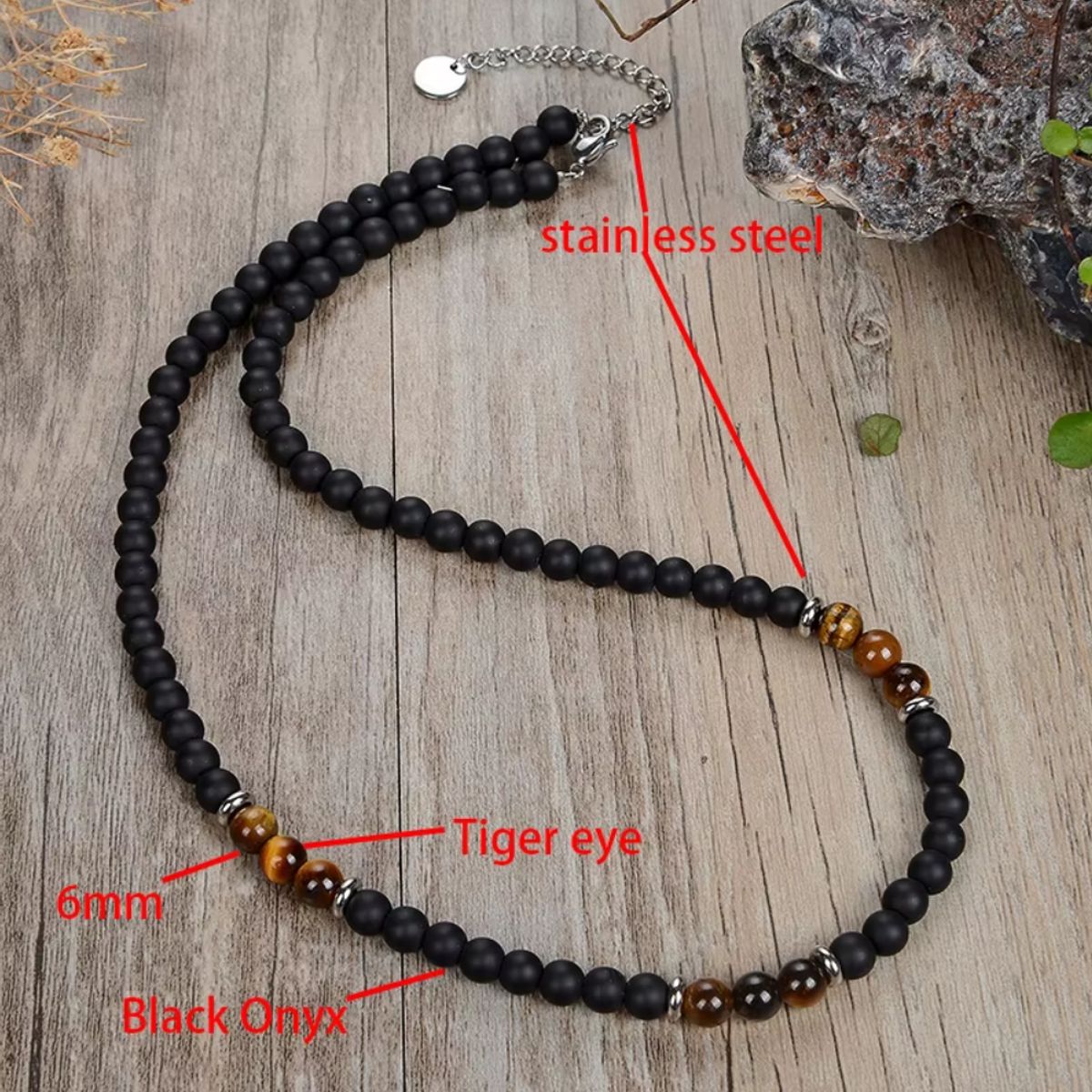 GENERICO - Collar Piedra Onix Y Ojo De Tigre Hombre Moda M1