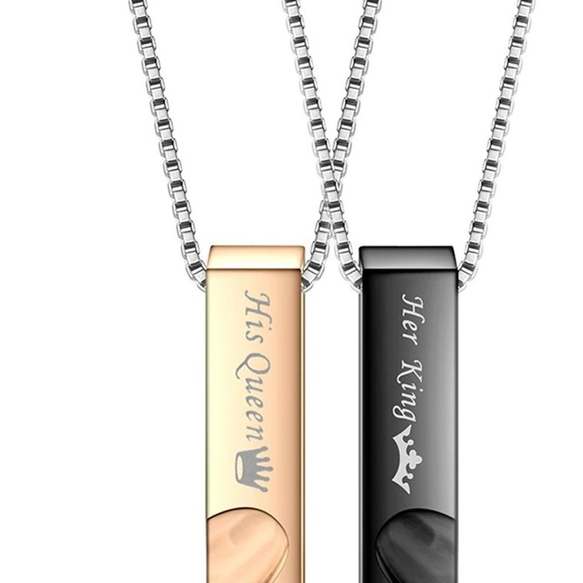 GENERICO - Collar Para Parejas Rey Y Reina Titanio Black Gold
