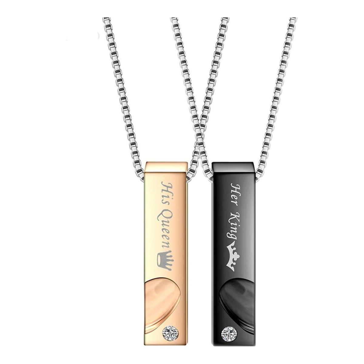 GENERICO - Collar Para Parejas Rey Y Reina Titanio Black Gold