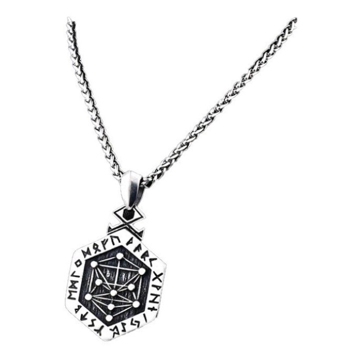 GENERICO - Collar Vikingo Titanio Totem Runas Vegvisir Moda Nordica