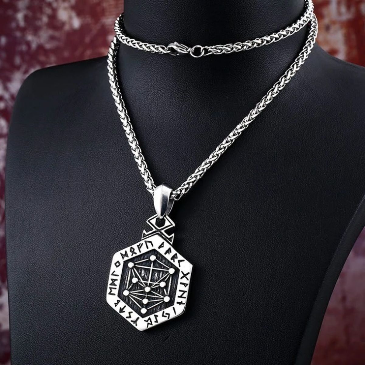 GENERICO - Collar Vikingo Titanio Totem Runas Vegvisir Moda Nordica