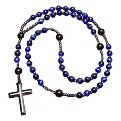 GENERICO - Collar De Cruz Piedra Ojo De Tigre Azul Hematita 2022