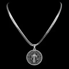 GENERICO - Collar Medalla Dije San Benito Acero Quirurguico Black