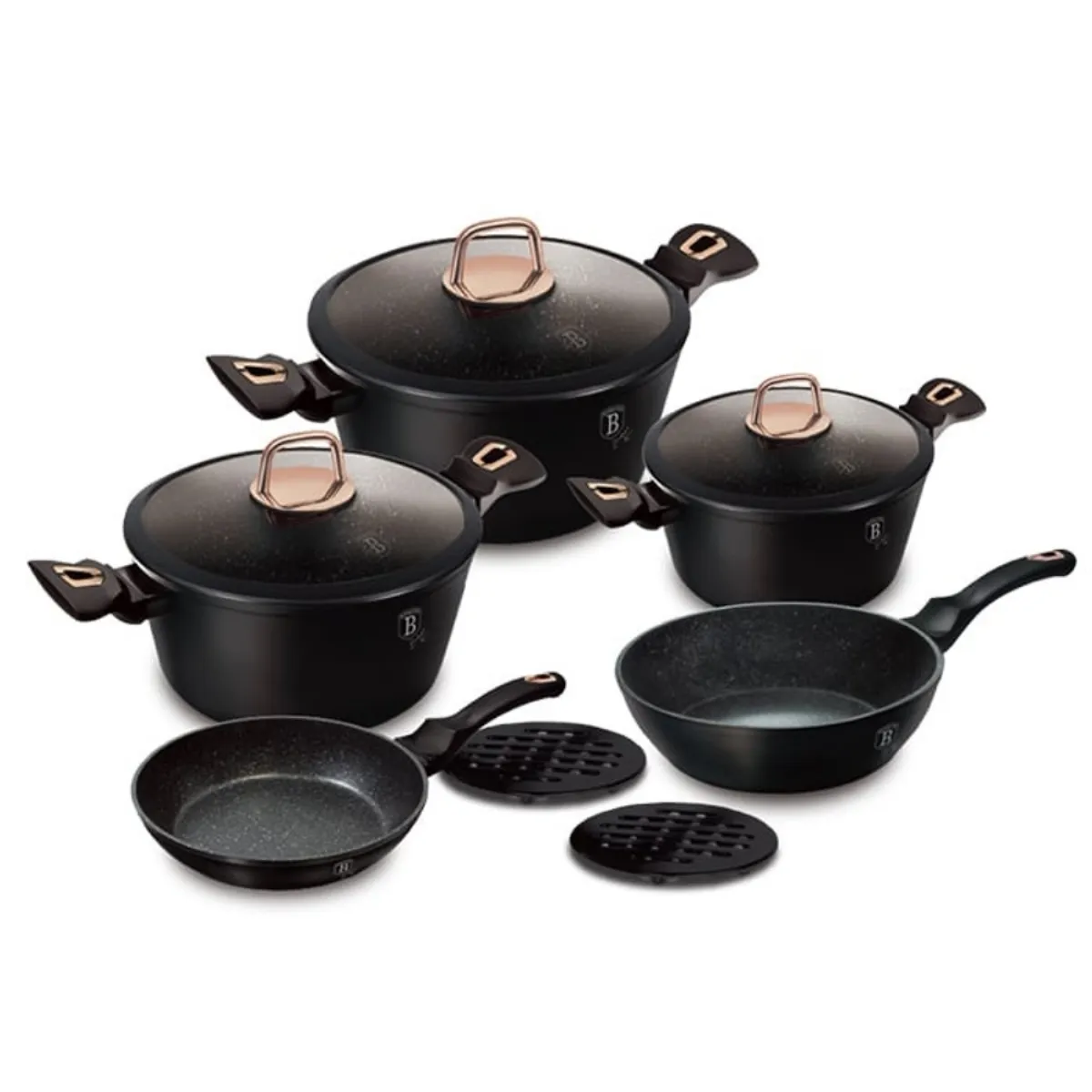 BERLINGER HAUS - BATERIA DE COCINA 10 PZS BLACK ROSE COLLECTION ANTIADHERENTE