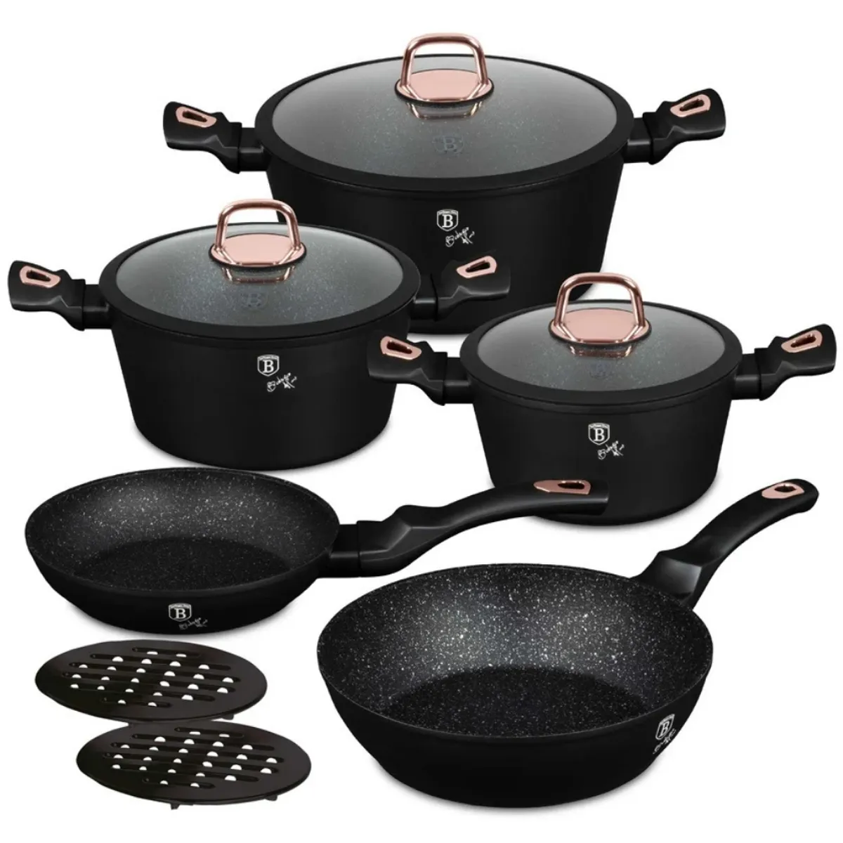BERLINGER HAUS - BATERIA DE COCINA 10 PZS BLACK ROSE COLLECTION ANTIADHERENTE