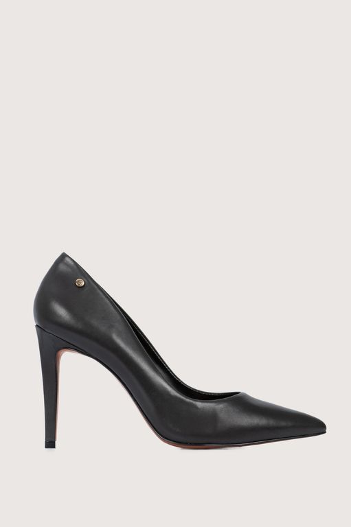 Vélez Zapato Taco Formal De Cuero Liso Negro