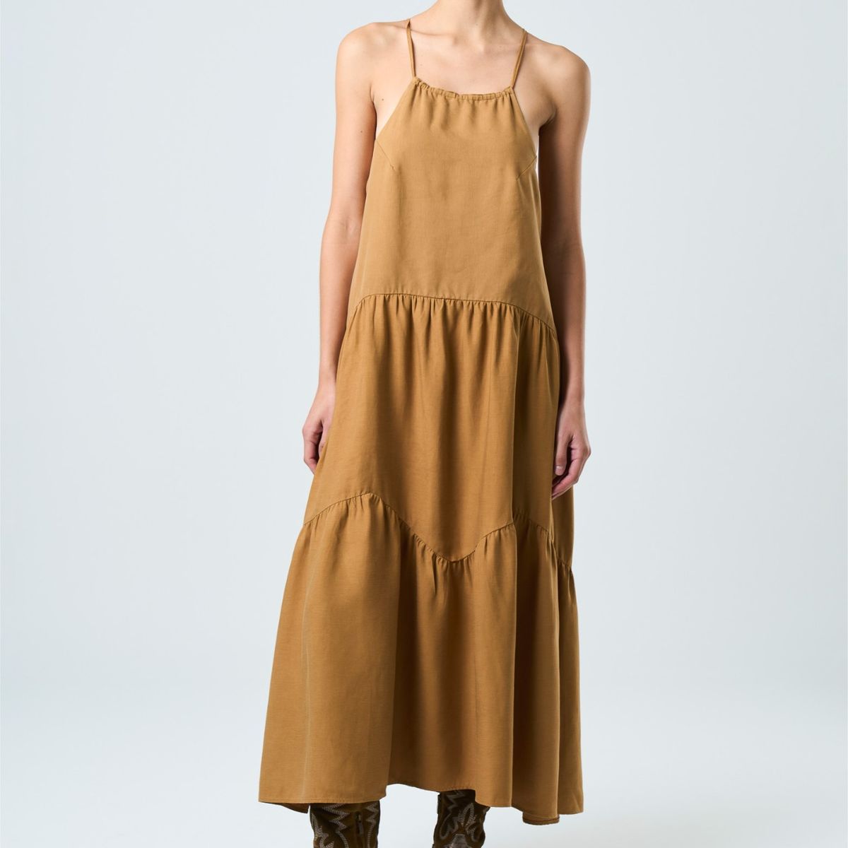 VELEZ - Vélez Vestido Galera Para Mujer Cuello Halter Cafe Claro