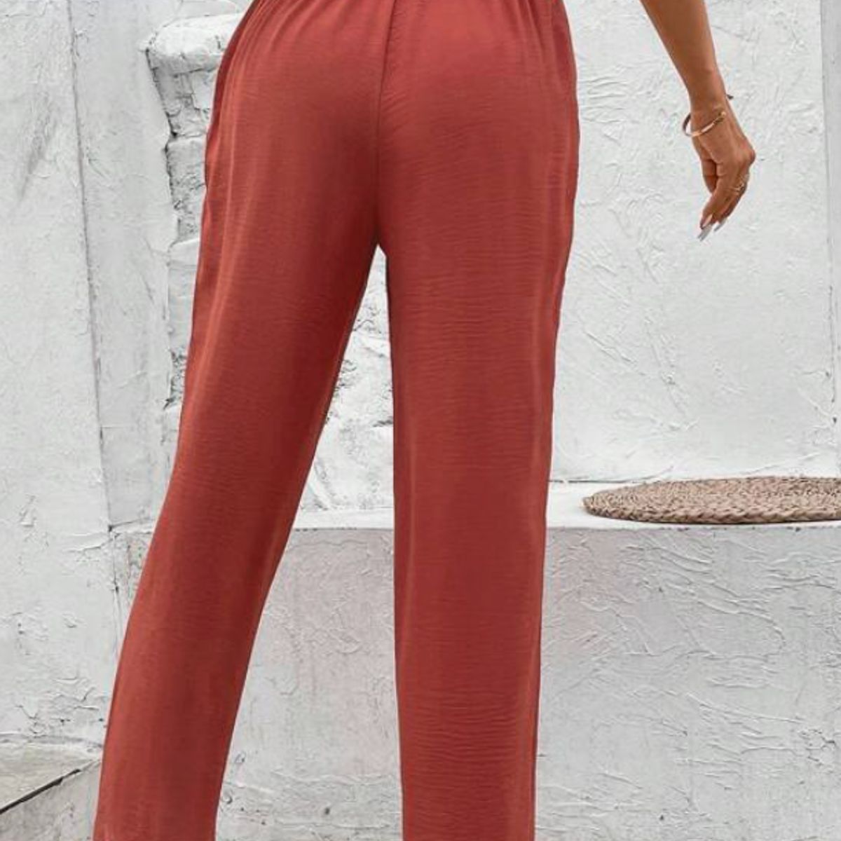 KIRAMA CLOTHING STORE - Pantalón Largo Color Caoba Talle Alto con Lazo