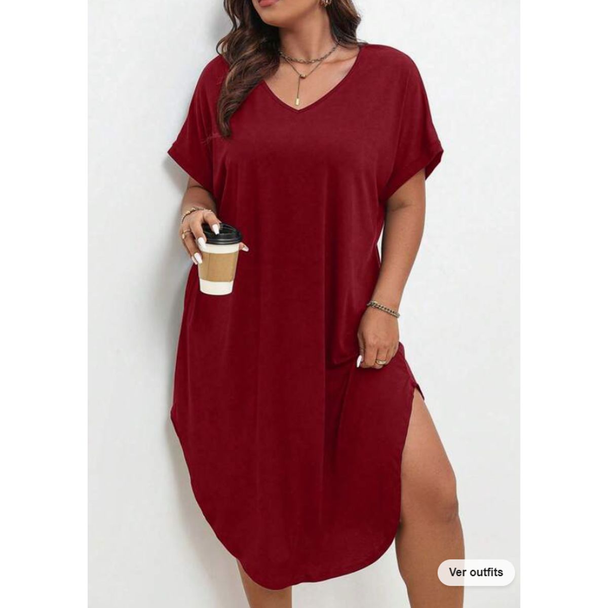 KIRAMA CLOTHING STORE - Vestido Rojo Midi Cuello en V Manga Murciélago