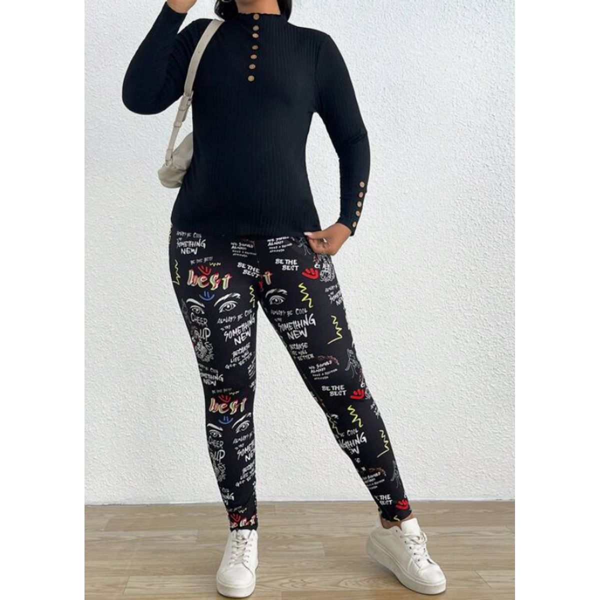 KIRAMA CLOTHING STORE - Leggings Negros Estampados Multicolor Talle Ultra Alto
