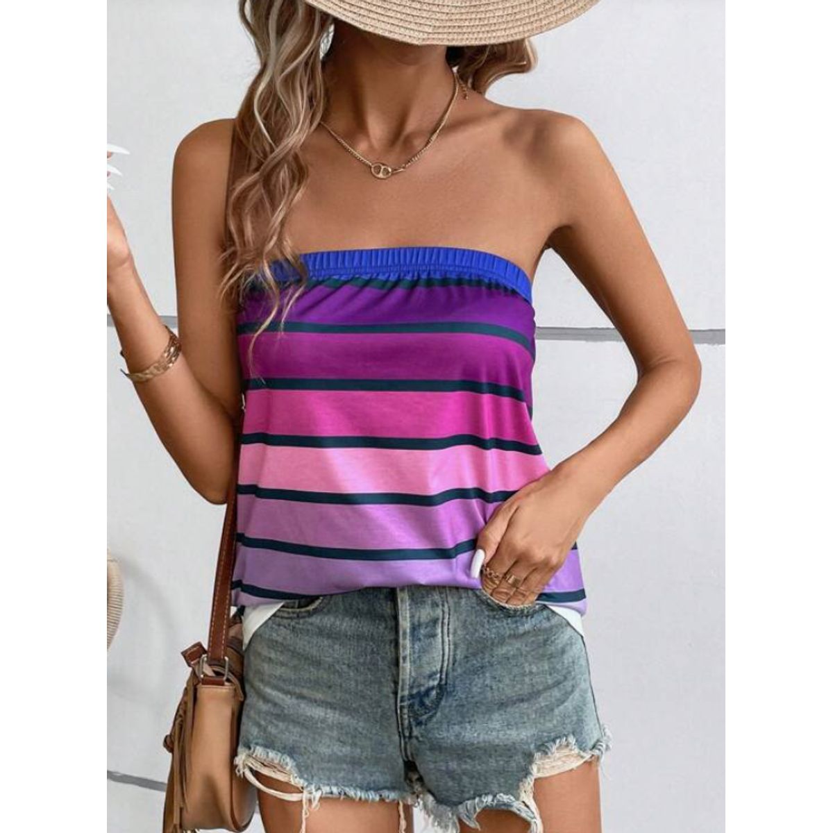 KIRAMA CLOTHING STORE - Blusa Strapless Morada a Rayas Degradé