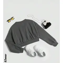 KIRAMA CLOTHING STORE - Polerón Crop Gris Cuello en V Hombros Caídos