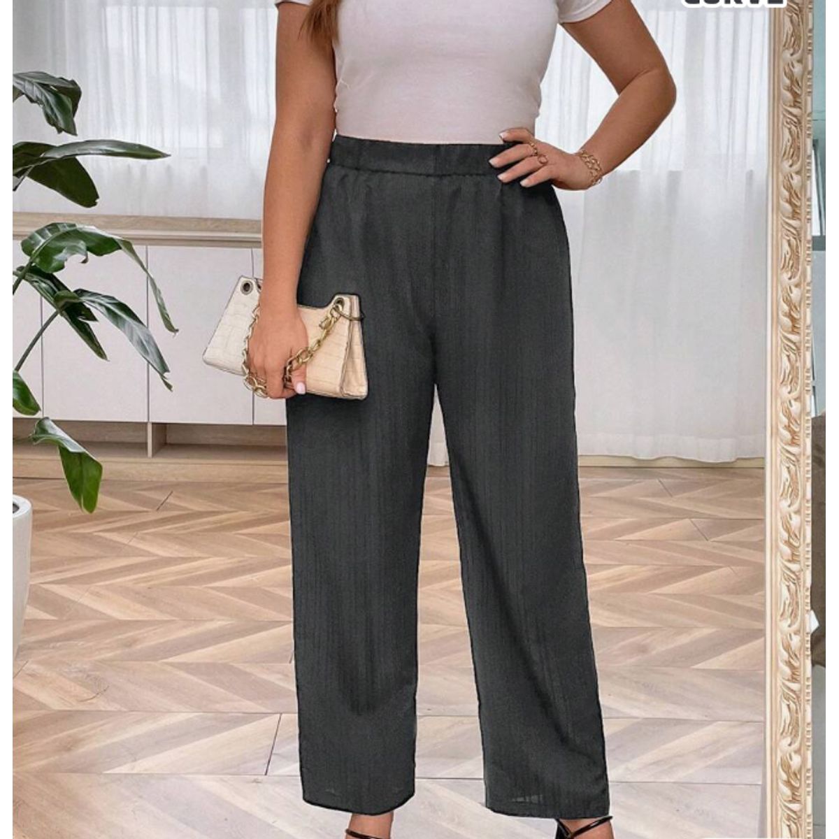 KIRAMA CLOTHING STORE - Pantalón Gris Oscuro Pierna Recta Talle Natural