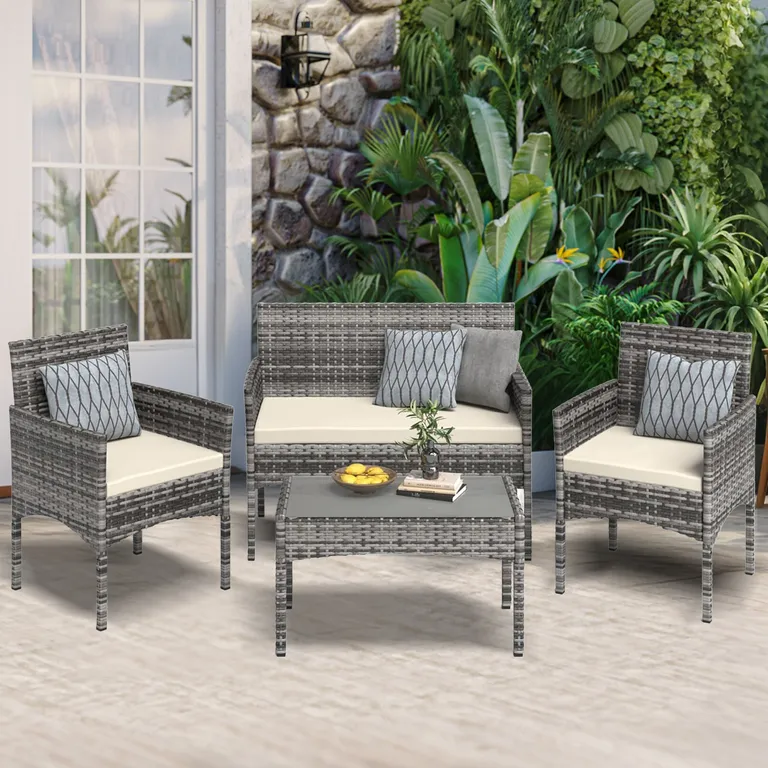 Juego de Living de Terraza Brisa 4 Piezas para Exterior Gris claro