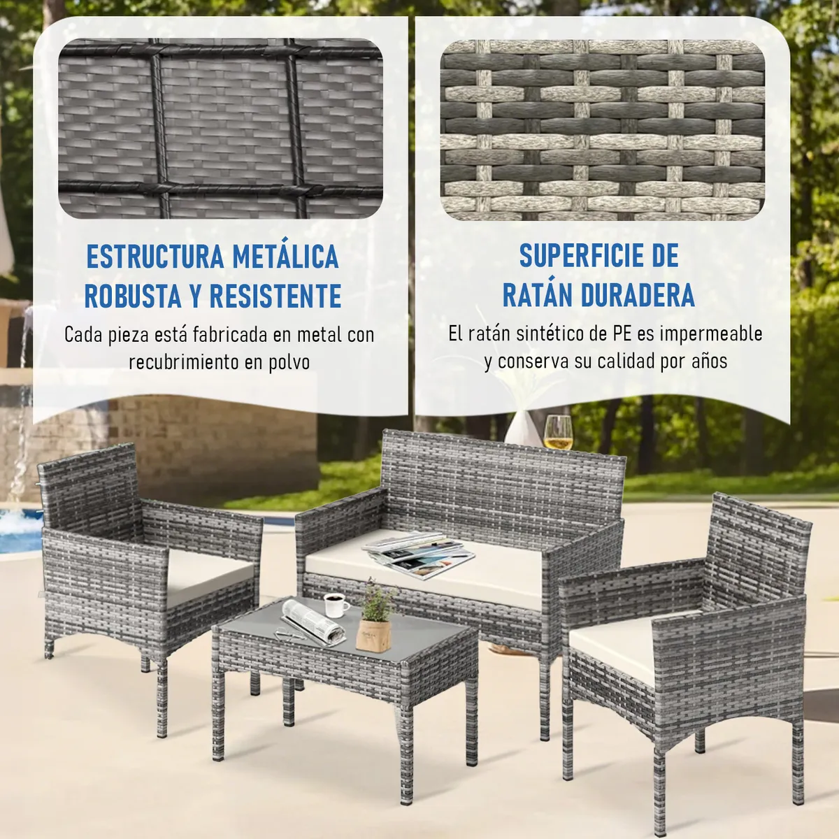 ELEMENT DESIGN - Juego de Living de Terraza Brisa 4 Piezas para Exterior