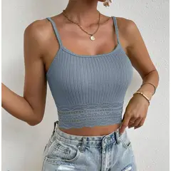 KIRAMA CLOTHING STORE - Top Crop Neblina Azul con Encaje