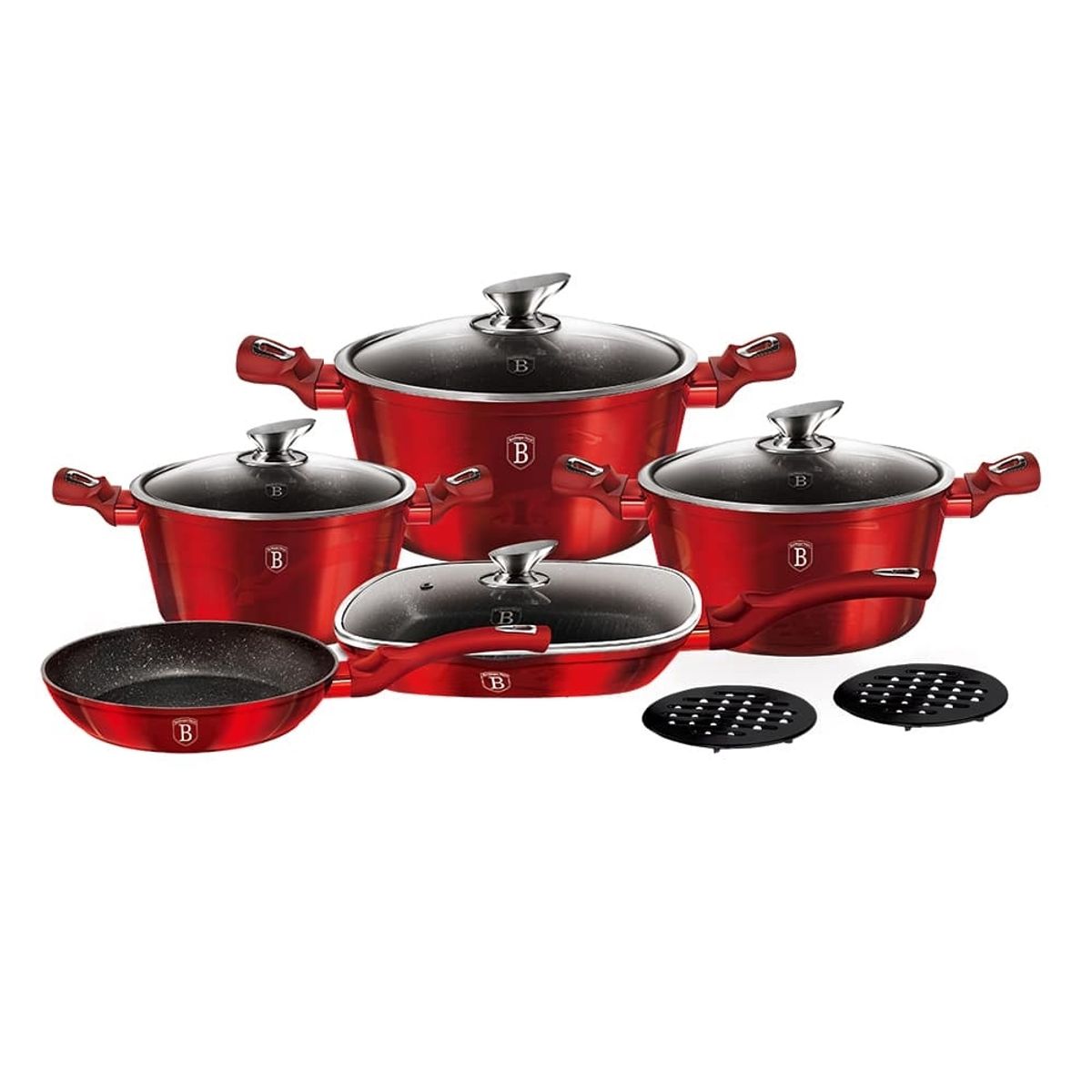 BERLINGER HAUS - BATERIA DE COCINA 11 PZS METALLIC BURGUBDY EDITION ANTIADHERENTE