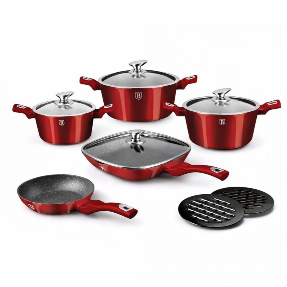 BERLINGER HAUS - BATERIA DE COCINA 11 PZS METALLIC BURGUBDY EDITION ANTIADHERENTE