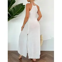 KIRAMA CLOTHING STORE - Vestido Largo Blanco Halter con Detalles de Encaje