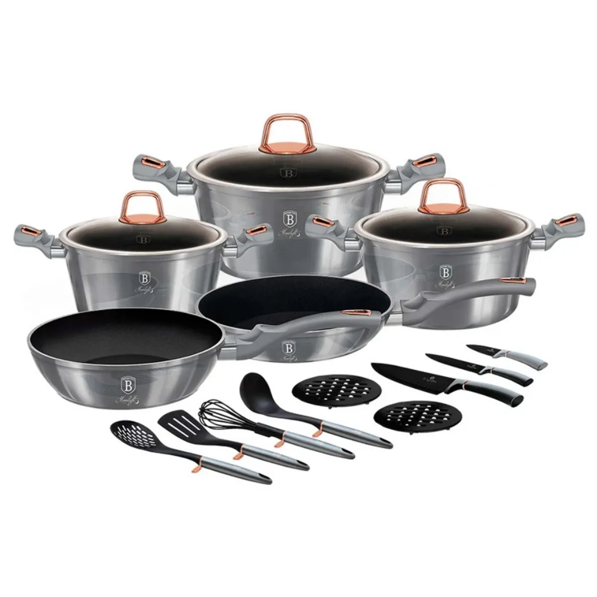 BERLINGER HAUS - BATERIA DE COCINA 17 PZS MOONLIGHT COLLECTION ANTIADHERENTE