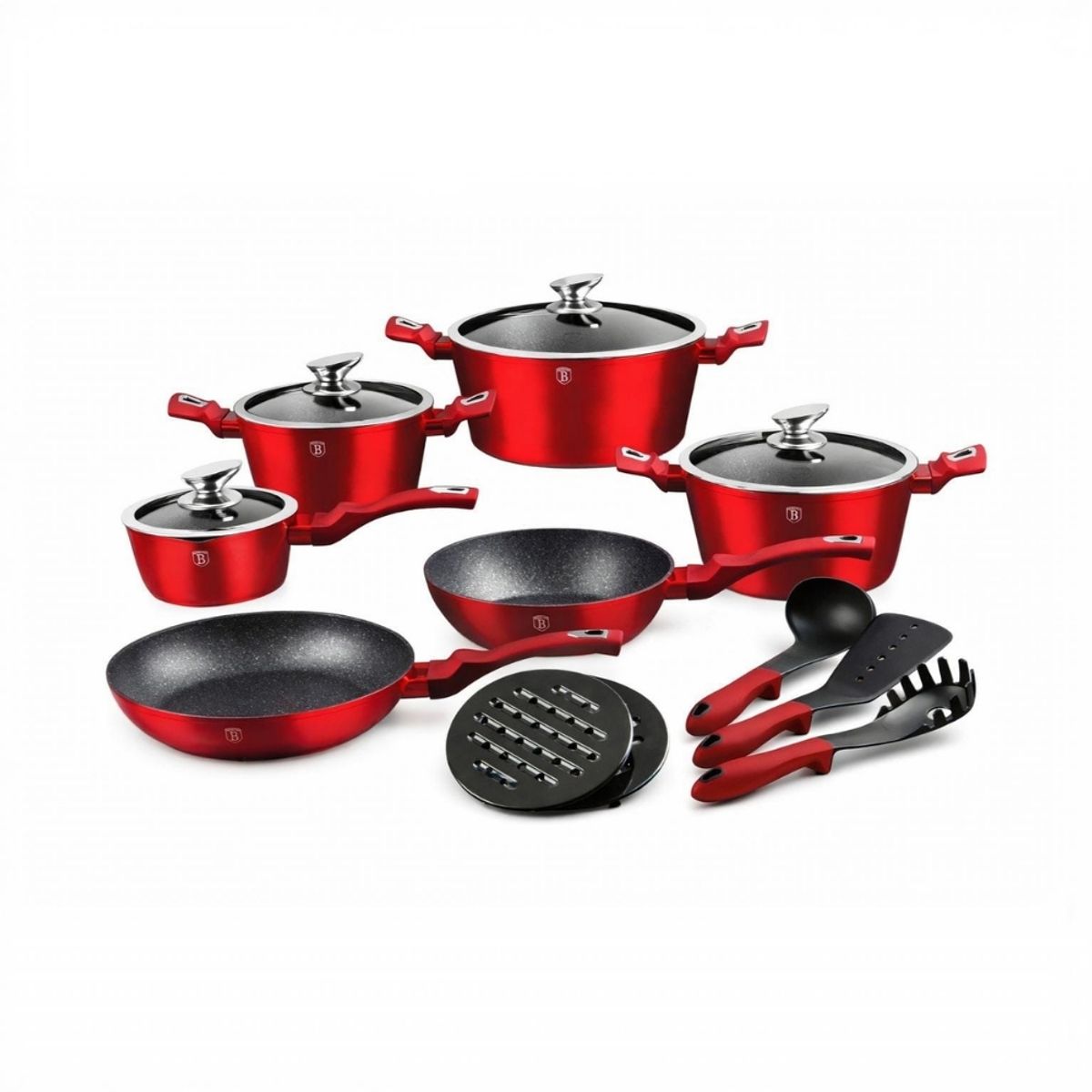 BERLINGER HAUS - BATERIA DE COCINA 15 PZS METALLIC BURGUBDY EDITION ANTIADHERENTE