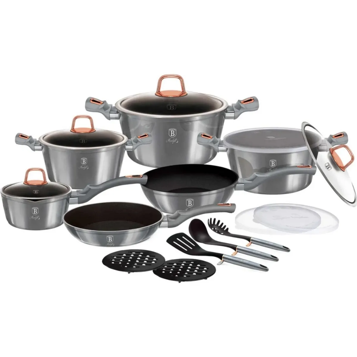 BERLINGER HAUS - BATERIA DE COCINA 18 PZS MOONLIGHT COLLECTION ANTIADHERENTE