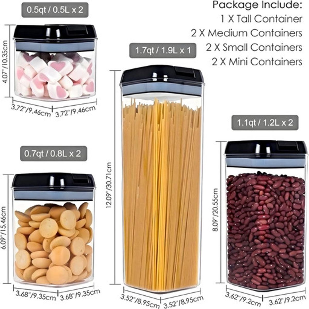 GENERICO - SET DE 7 RECIPIENTES HERMETICOS PARA ALMACENAR ALIMENTOS
