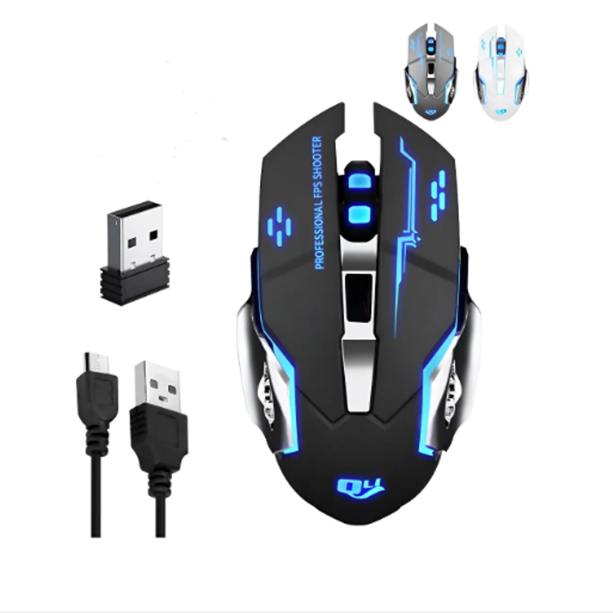 GENERICO - Mouse Gamer Inalámbrico Silencioso Y Recargable Con Luz Led