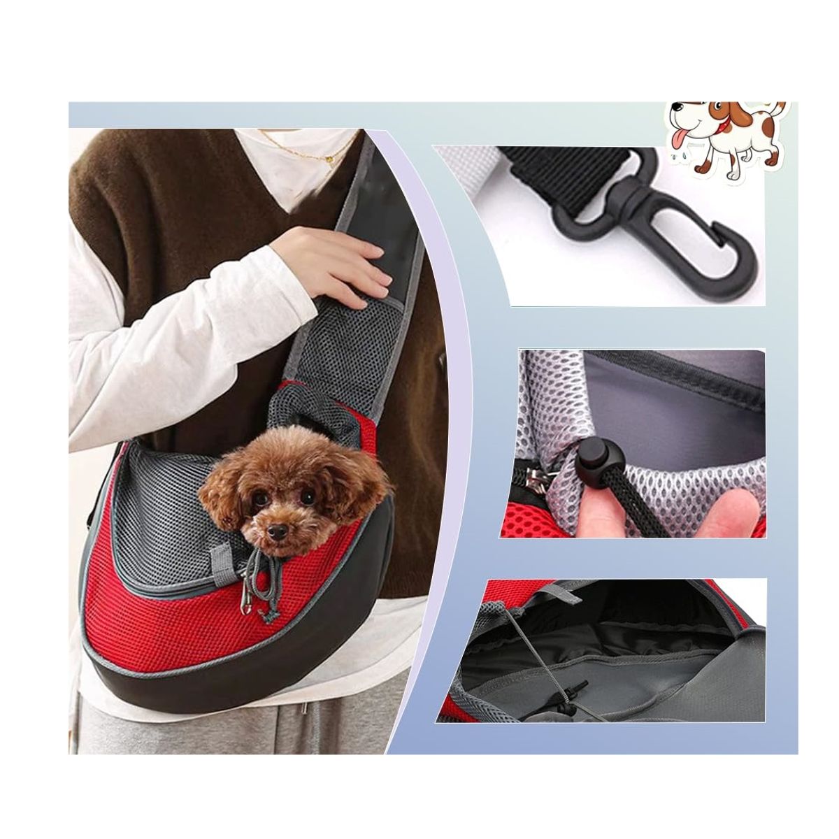 GENERICO - Bolso morral reforzado y tela respirable para llevar mascota pequeña NEGROROJO
