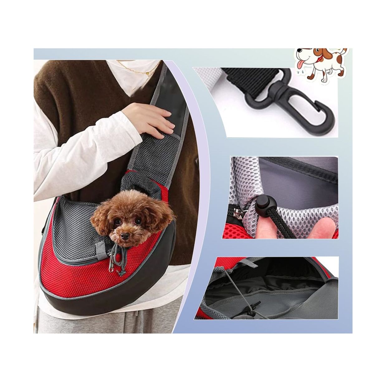 GENERICO - Bolso morral reforzado y tela respirable para llevar mascota pequeña NEGROROJO