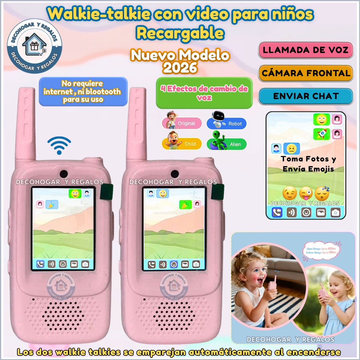 GENERICO - Walkie Talkie de Juguete con Video Cámara Frontal Chat para Niños Recargable