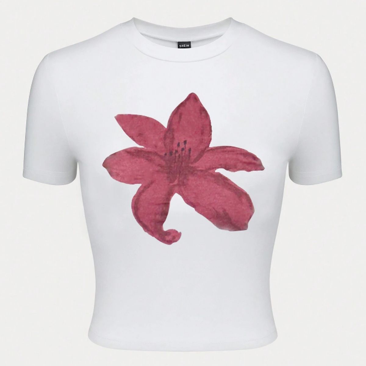 KIRAMA CLOTHING STORE - Camiseta Corta Blanca Ajustada con Estampado Floral
