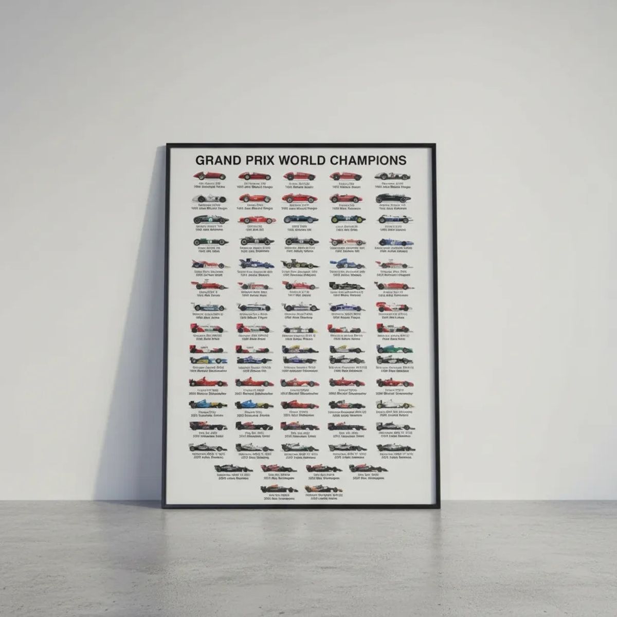 GENERICO - Cuadro Histórico F1 Campeones del Mundo de Fórmula 1 + Marco